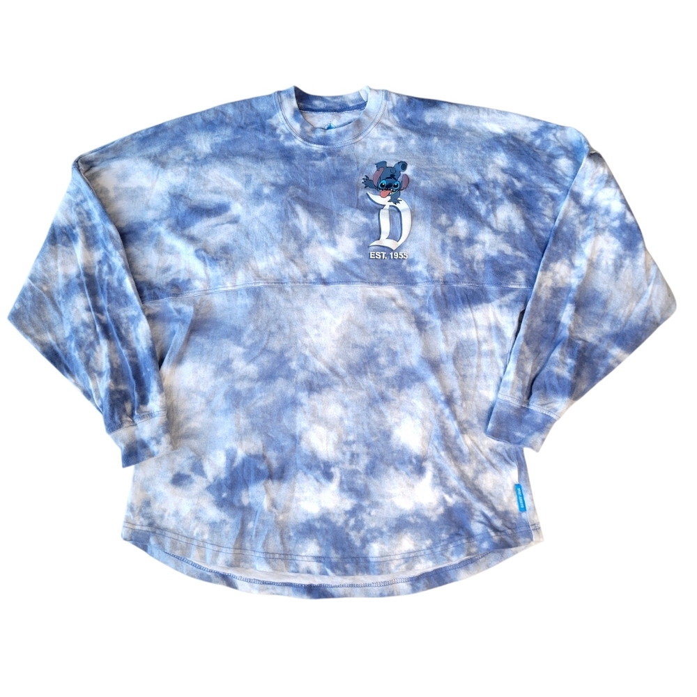 Disneyland Lilo & Stitch Blue White Tie Dye Long Sleeve Spirit Jersey Small - Picture 2 of 6